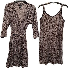 Rene Rofe Beige and Black Leopard Print Robe & Nightgown Set